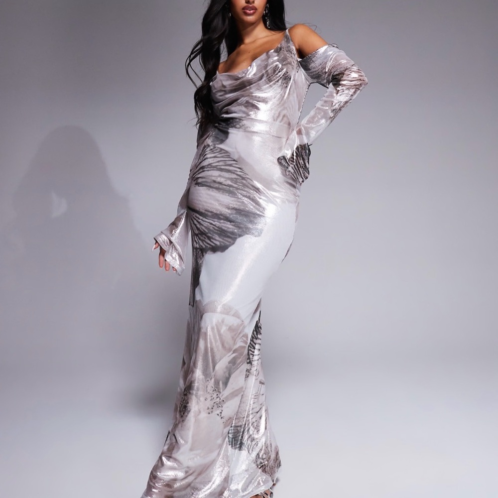 Sold out ASOS Metallic Floral Long Sleeve Dress